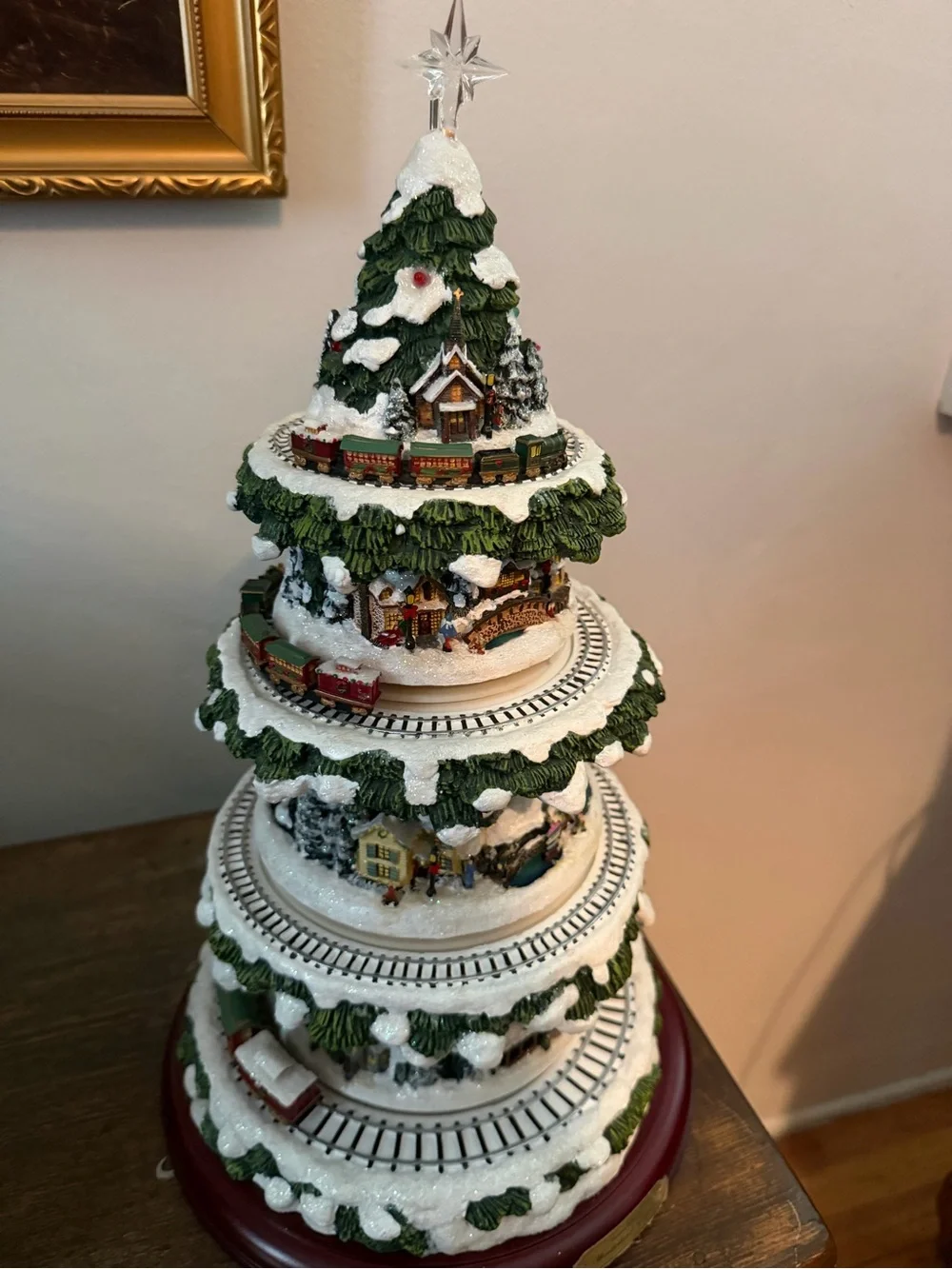 Thomas Kinkade Holiday Train Display in White, Green & Red